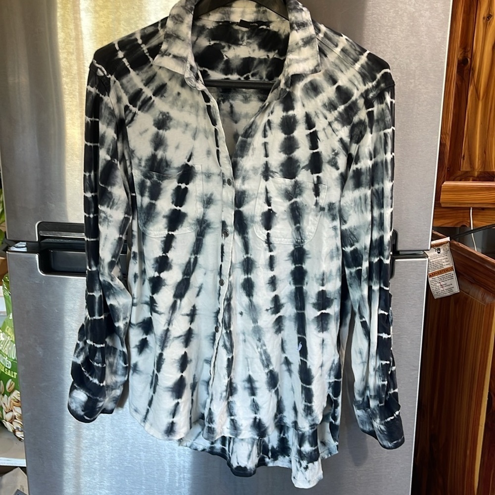 Rock & Republic Black and White‎ Tie Dye convertible Shirt 100% Cotton women's M